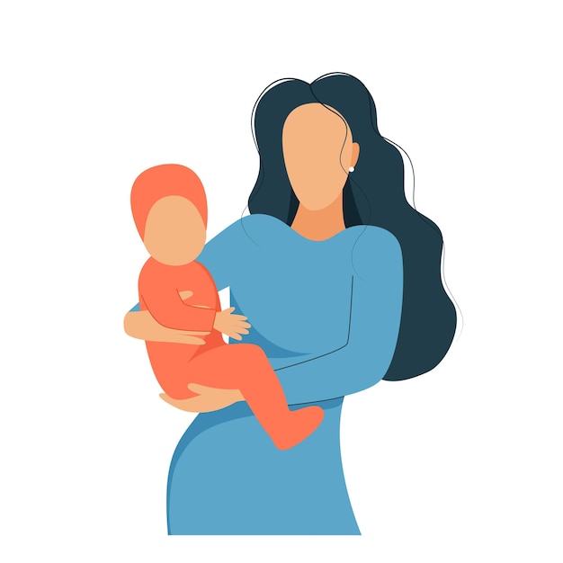 Vector mom holds her daughter in her arms concept vector illustration