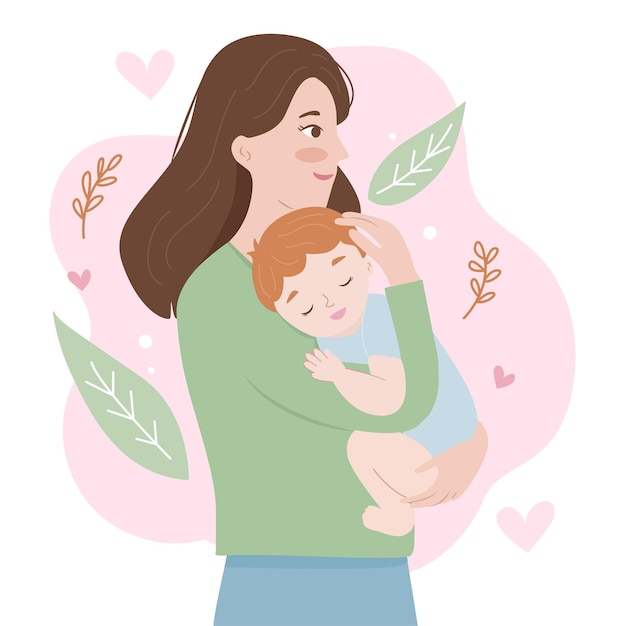 Vector mom hug baby