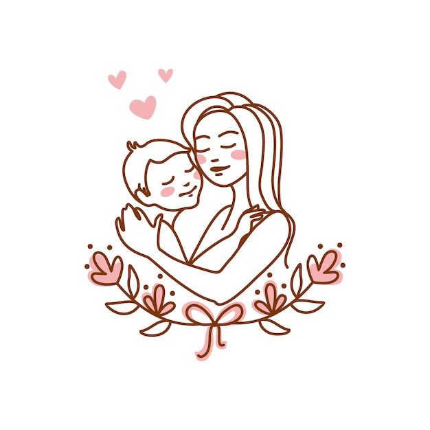 Mom hugs her baby Motherhood Happy mother's day or happy children's day Greeting card