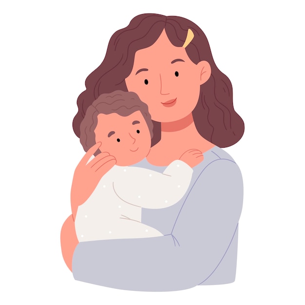 Vector mom hugs her babymother's dayflathand drawn style