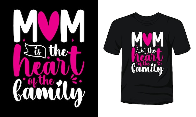 Мама - сердце дизайна футболки с семейной типографикой