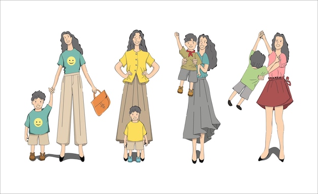 mom and kid illustration set