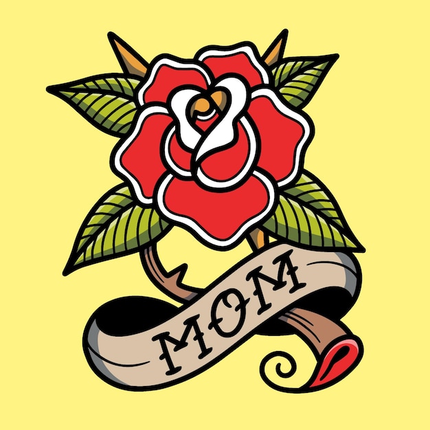 Vector mom letter with rose old school tattoo