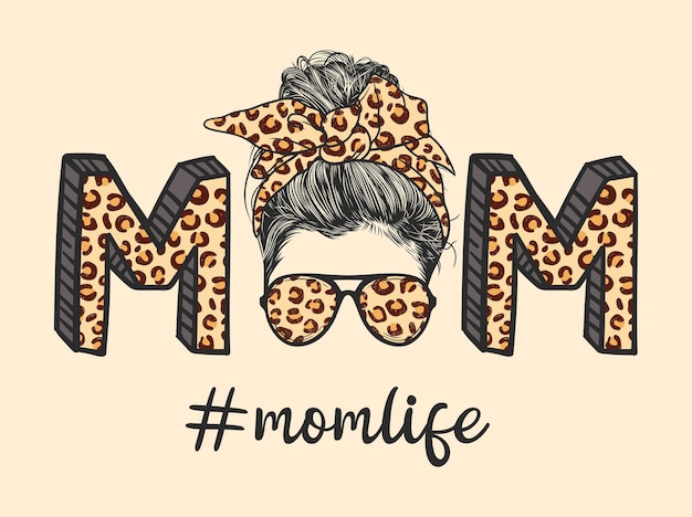 Mom life with messy bun hairstyle with leopard pattern headband and glasses