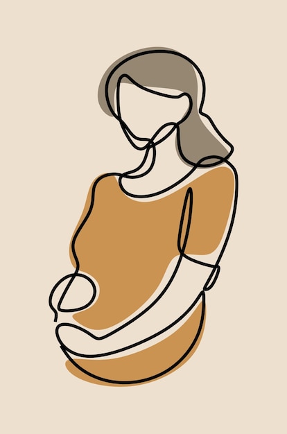 Mom pregnant baby oneline continuous line art