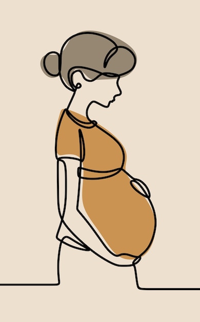 Vector mom pregnant baby oneline continuous line art