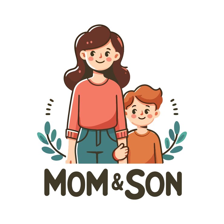 Vector mom and son hand drawing vector illustration background