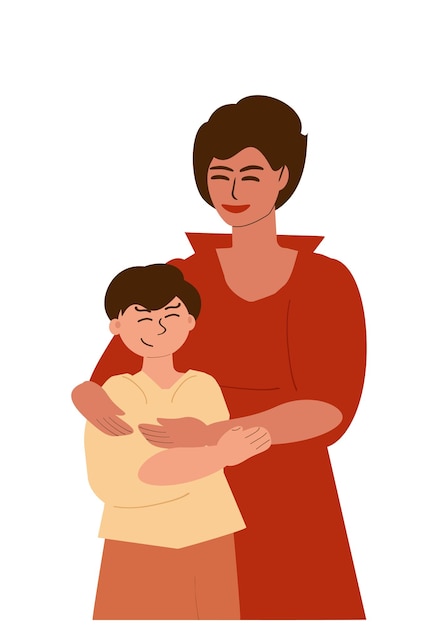 Vector mom tenderly hugs her son