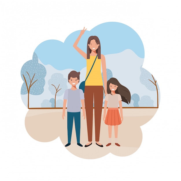Vector mom with children avatar character