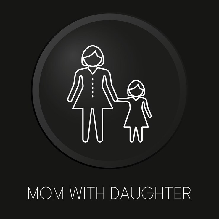 वेक्टर mom with daughter minimal vector line icon on 3d button isolated on black background premium vector