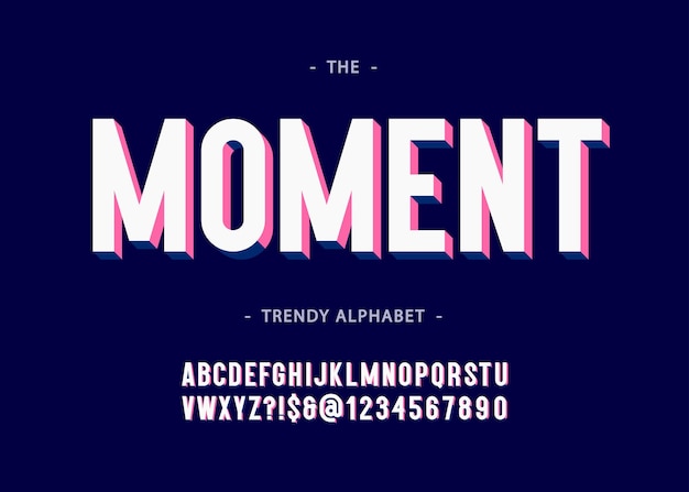 Moment alfabet 3D gewaagde typografie schreefloze kleurrijke stijl voor poster decoratie promotie boek t-shirt verkoop banner afdrukken op stof Cool modern lettertype Trendy lettertype Vector 10 eps