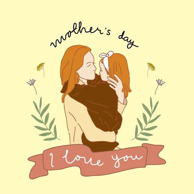 Moms huging doughter illustration free vector