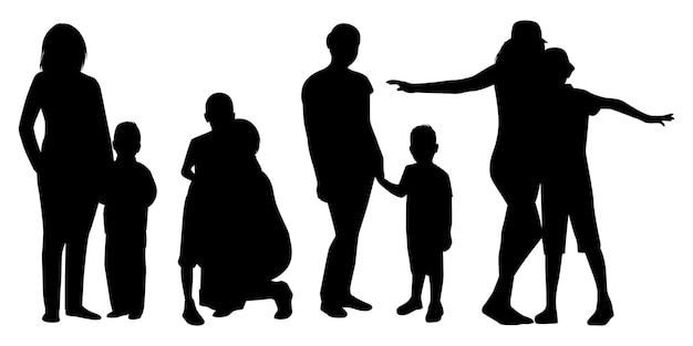 Vector mon and son or mother and son black silhouettes vector illustration