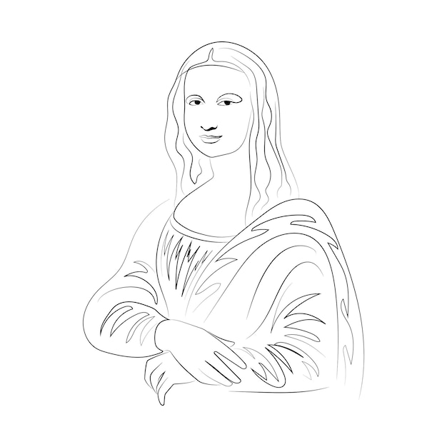 Vettore mona lisa line art, una linea, minimalismo, bianco e nero