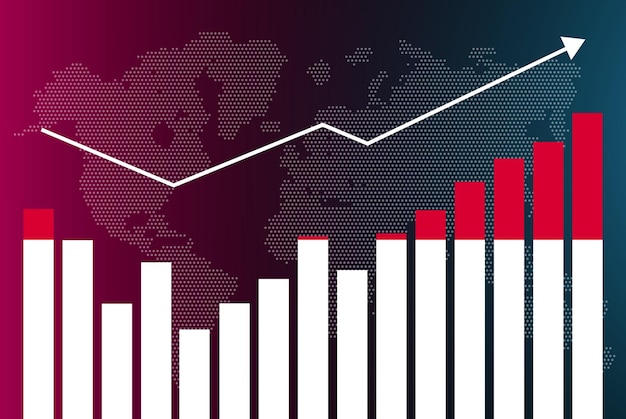 Monaco bar chart graph with ups and downs, increasing values, monaco country flag on bar graph