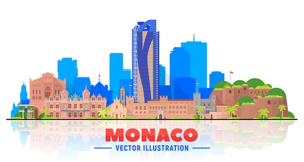 Monaco city skyline with panorama on white background. vector illustration. business travel and tourism concept with old buildings. image for presentation, banner, website.