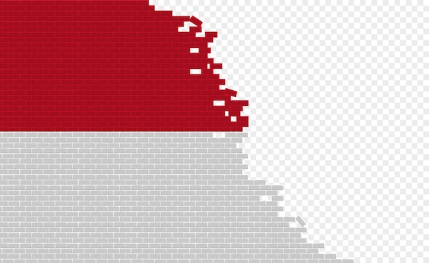 壊れたレンガの壁にモナコの旗。別の国の空のフラグ フィールド。国比較