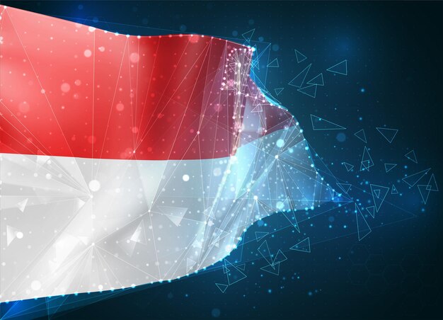 Monaco, indonesia,  flag, virtual abstract 3d object from triangular polygons on a blue background