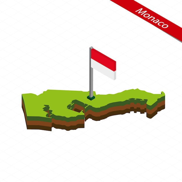 Monaco Isometric map and flag Vector Illustration