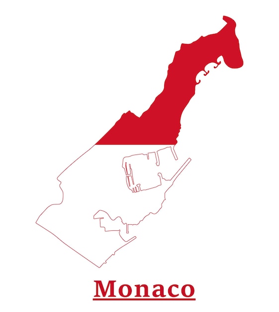 Дизайн карты национального флага Монако, иллюстрация флага страны Монако внутри карты