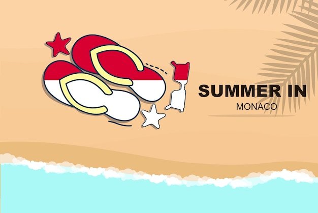 Monaco summer holiday vector banner beach vacation flip flops sunglasses starfish on sand