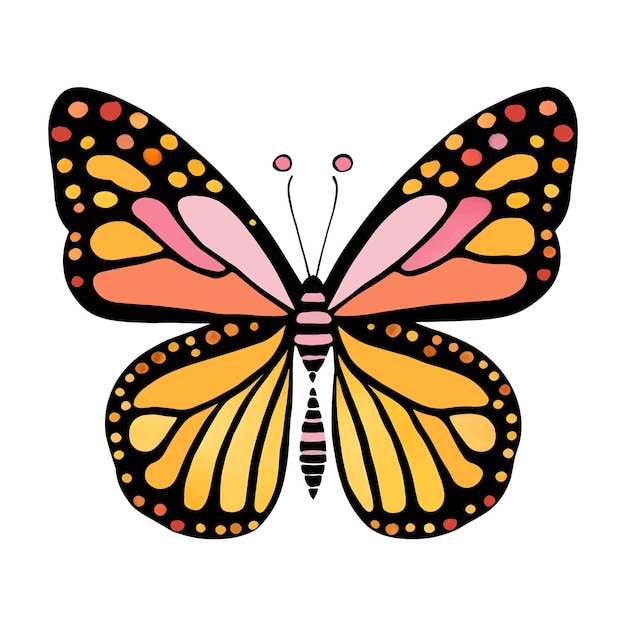 Бабочка-монарх Ручной рисунок векторной иллюстрации