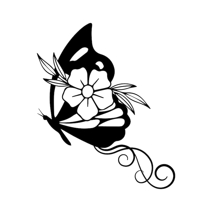 Vector monarch butterfly silhouette side view vector illustration isolated on white background