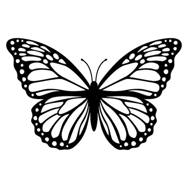 Monarch vlinder silhouet vectorillustratie geïsoleerd op een witte achtergrond