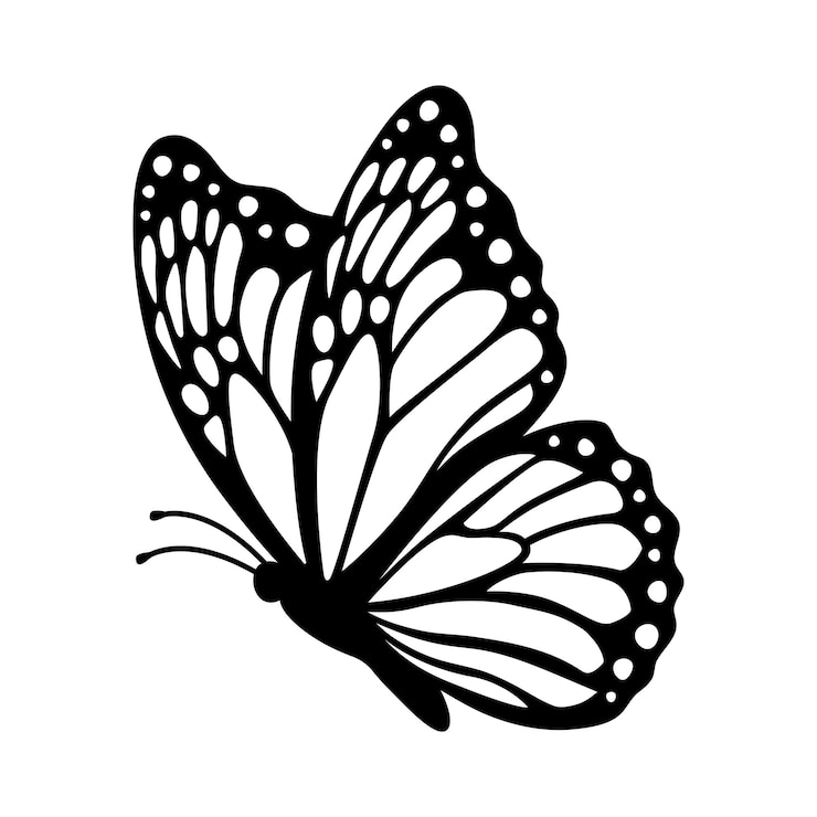 Monarch vlinder silhouet zijaanzicht Vector illustratie geïsoleerd op een witte achtergrond