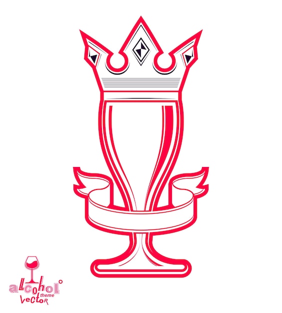 Бокал монарха с декоративной короной, векторный символ королевской темы на белом фоне. Элегантный бокал вина, который можно использовать в рекламе и графическом дизайне.