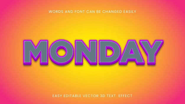 Vector monday 3d text font design