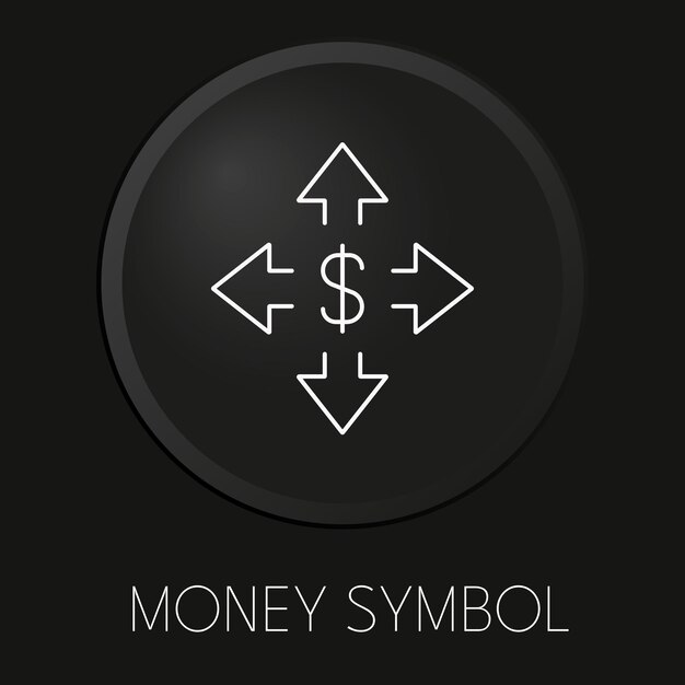 Money arrow symbol vector line icon on 3D button isolated on black background Premium Vector