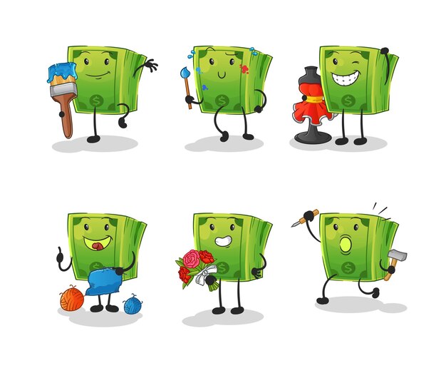 Money artist group character. cartoon mascot vector