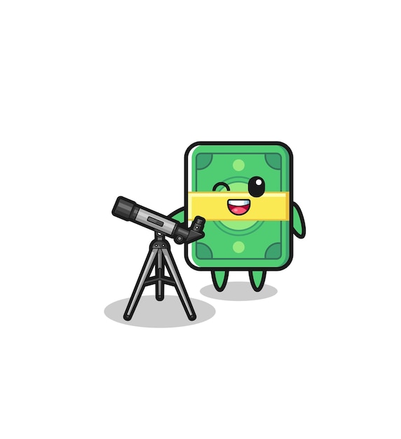 Money astronomer mascot with a modern telescope  cute design