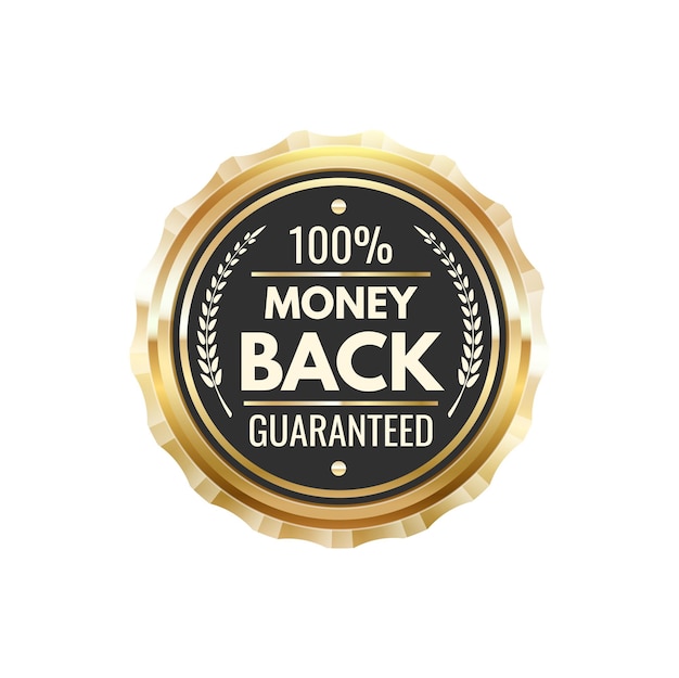 Money back guarantee golden badge and metal label