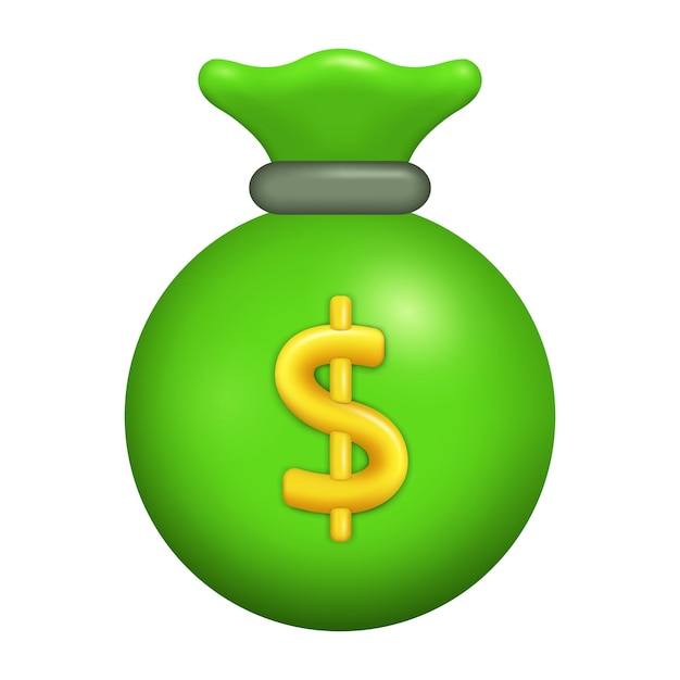money bag 3d render of green bag with american dollar sign icon for business and finance cash for shopping trading and banking vector illustration commerce and trade concept
