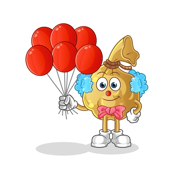 The money bag clown with balloons  . cartoon mascot cartoon mascot mascot