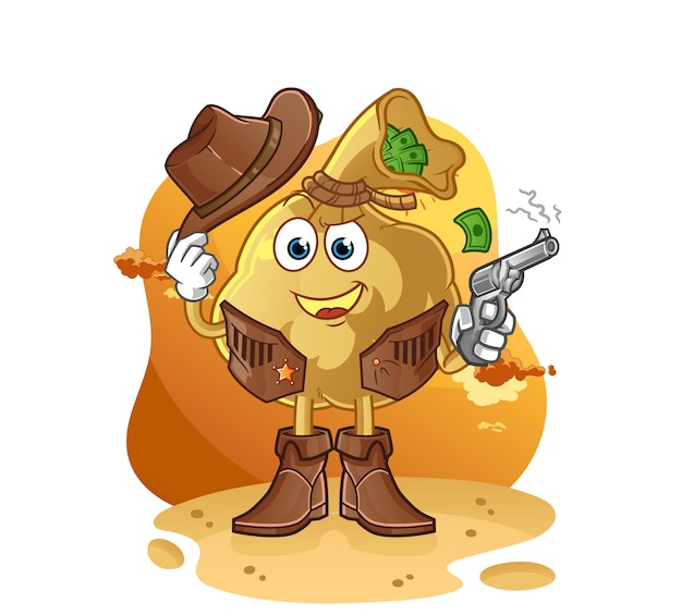 The money bag cowboy with gun character vector
