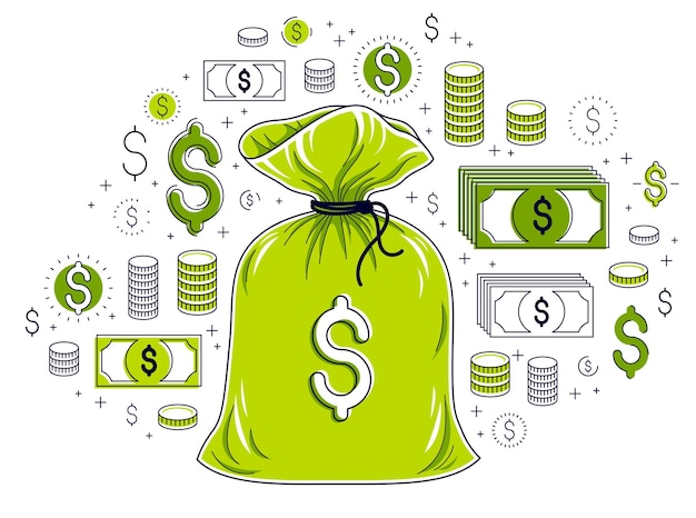 Money bag and dollar icon set vector design, savings or investments concept.