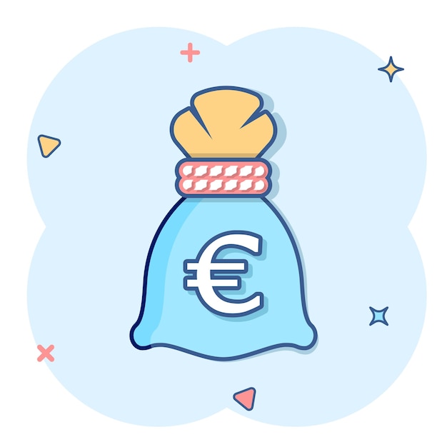 Icona del sacchetto di denaro in stile fumetto illustrazione vettoriale del fumetto moneybag su sfondo isolato concetto aziendale del segno dell'effetto splash del sacco della moneta