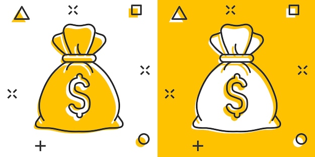 Money bag icon in comic style Moneybag cartoon vector illustration on isolated background