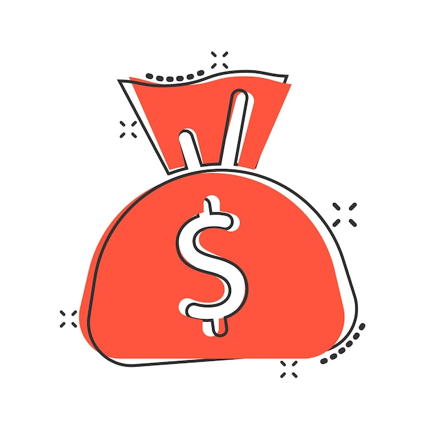 Money bag icon in comic style Moneybag with dollar cartoon vector illustration on white isolated background Cash sack splash effect business concept