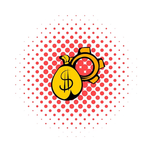 Money bag icon in comics style on a white background