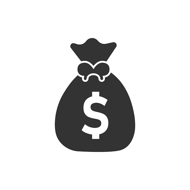 Money bag icon in flat style Moneybag vector illustration on isolated background Coin sack sign business concept