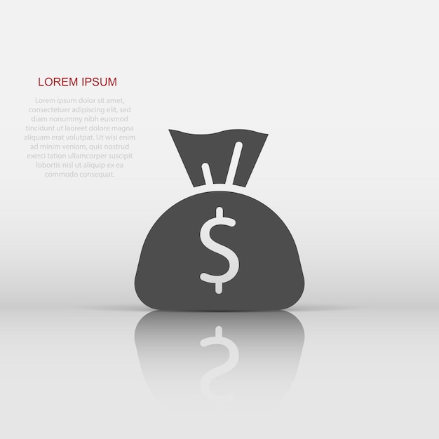 Money bag icon in flat style Moneybag with dollar vector illustration on white isolated background Cash sack business concept