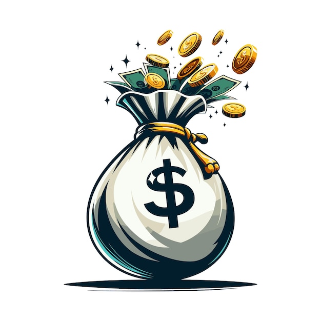 Premium Vector | Money bag with money vector illustration isolated on