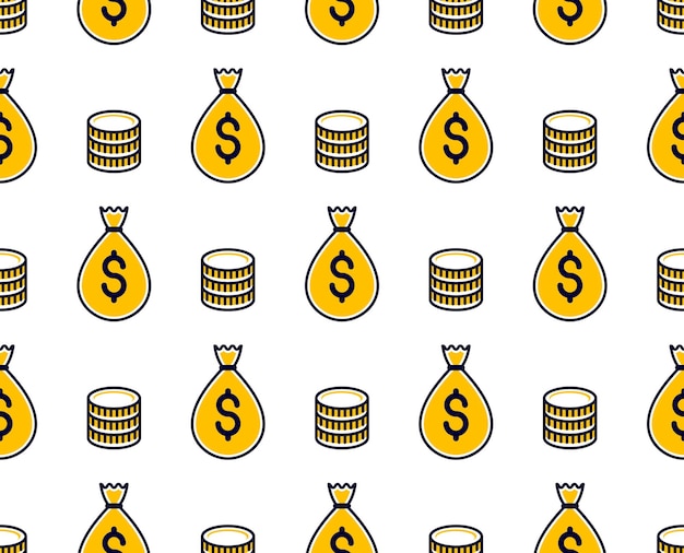 Money bags seamless background, backdrop for financial business website or economical theme ads and information, vector wallpaper or web site background.