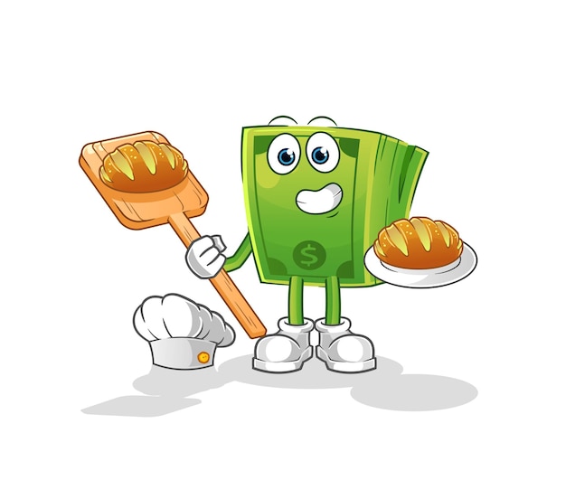 Money baker with bread. cartoon mascot vector