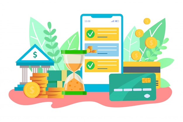 Vector money and banking concept, online transaction. flat style illustration.