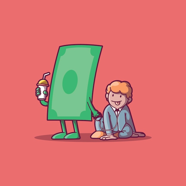 Money bill character holding a businessman on a leash vector illustration finance design concept